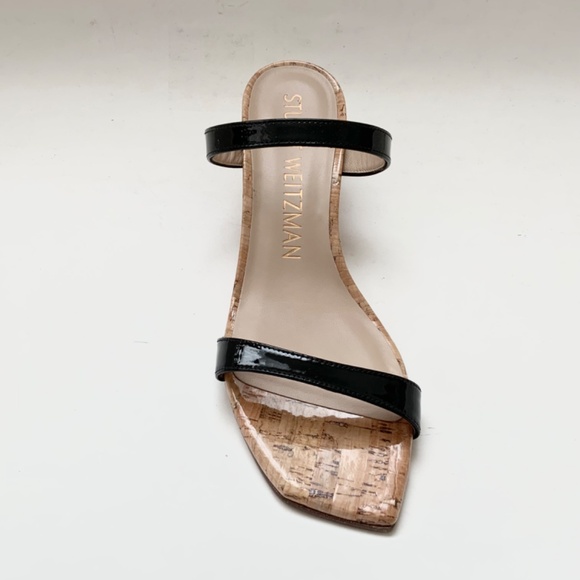 Stuart Weitzman Aleena 50 wedge Black patent leather sandals pumps mules 6.5 - Picture 11 of 13